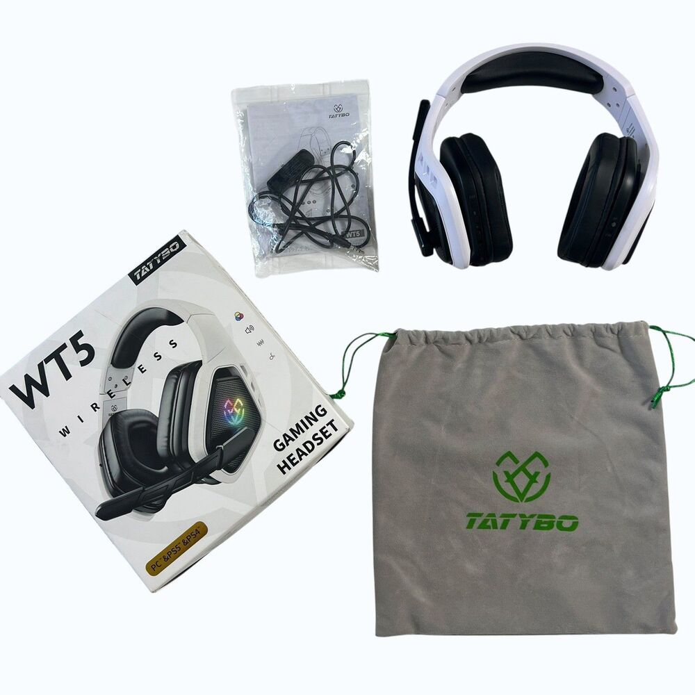 Tatybo WT5 Wireless Gaming Headset White RGB 7.1 Surround Sound PC PS4 PS5 - Picture 2 of 16